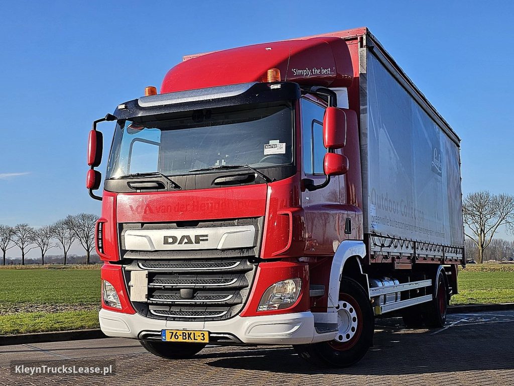 DAF CF 260 BDF+BOX LIFT AIRCO z 2018 roku, firanka z zagranicy — przód pojazdu