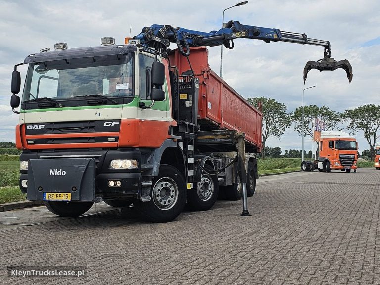 DAF CF 85.410 PALFINGER EPSILON 17 z 2011 roku, wywrotka z zagranicy — przód pojazdu