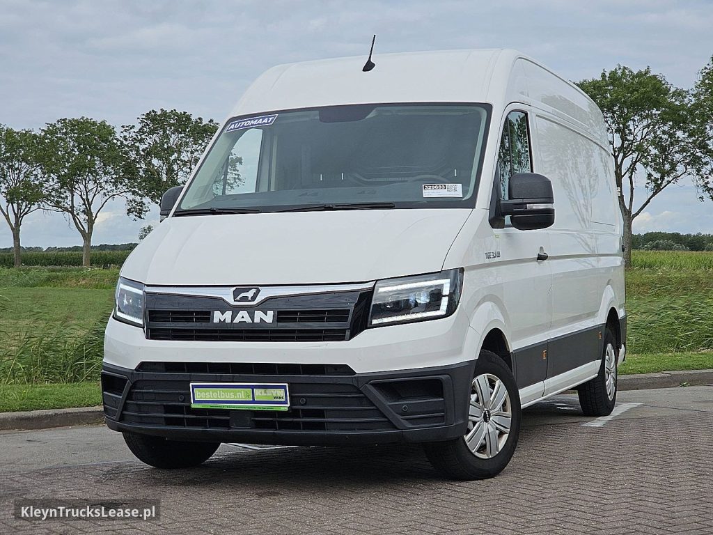 MAN TGE 3.140 z 2019 roku, blaszak z zagranicy — przód pojazdu
