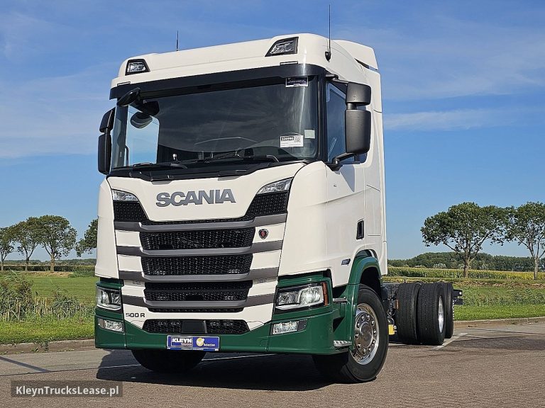Scania R500 6X2*4,durabright z 2023 roku, podwozie z kabiną z zagranicy — przód pojazdu