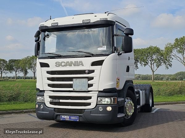 Scania G440 z 2013 roku, ciągnik siodłowy z zagranicy — przód pojazdu